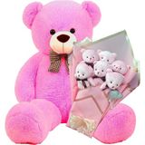 Sevimli 90 cm Peluş Ayı ile Pembe Konsept Romantik Peluş Ayıcık Buketi - Fuşya