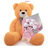 Sevimli 90 cm Peluş Ayı ile Pembe Konsept Romantik Peluş Ayıcık Buketi - Kahverengi