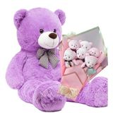 Sevimli 90 cm Peluş Ayı ile Pembe Konsept Romantik Peluş Ayıcık Buketi - Lila