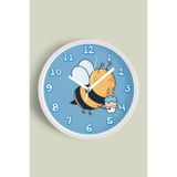 Sevimli Arı Tasarımlı Çocuk Odası Duvar Saati - 25cm - Önü Camlı Beyaz Kasa - Sessiz Mekanizma, JH1362S25BKP