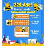Sevimli Arı Temalı Okul Kreş Kişiye Özel Isim Etiket Seti - Model 449