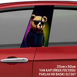 Sevimli Artist Ayı Oto Sticker - Yeni Nesil Hd Baskı Kalitesi Araba Kapı Direkleri Kaplama Folyosu - Tuning Modifiye Aksesuar