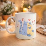 Sevimli Aşık Kediler Desenli Porselen Kupa Model 42 – Love Cats Tasarım Sevgiliye Hediye, Kahve & Çay Kupası