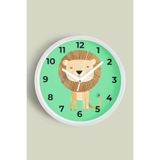 Sevimli Aslan Çocuk Odası Duvar Saati - 30cm - Önü Camlı Beyaz Kasa - Sessiz Mekanizma, JH1128S30BKP