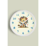 Sevimli Aslan Çocuk Odası Duvar Saati - 35cm - Önü Camlı Beyaz Kasa - Sessiz Mekanizma, JH1047S35BKP