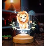 Sevimli Aslan Tasarımlı İsimli Çocuk Odası Gece Lambası, Aslan Bebek Doğum Günü Hediyesi Led Lamba