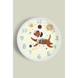 Sevimli Astronot Köpek - Uzay Çocuk Odası Modern Duvar Saati - 30cm - Önü Camlı Beyaz Kasa, JH0226S30BKP