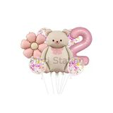 Sevimli Ayıcık 2 Yaş Balon Set Retro Pembe Ayıcık Konsept Doğum Günü Set