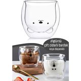 Sevimli Ayıcık Çift Camlı Cidarlı Süt Çay Kahve Su Kupa Bardağı 250 ml Ev Ofis