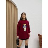 Sevimli Ayıcık Işlemeli Oversize Kazak - Standart - 03R-Bordo