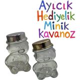 Sevimli Ayıcık Tasarımlı Minik Cam Kavanoz 6'lı – Bebek, Nikah, Nişan Hediyeliği Gold Kapak - Metal Gold - 6 Adet - 330 ml
