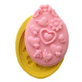 Sevimli Ayıcık Ve Kalp Desenli Oval Silikon Pasta ve Seker Hamuru Kalibi 10,5x7,5x1,5 cm