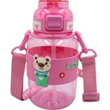 Sevimli Ayıcıklı 800 ml Pipetli ve Kilitli Çocuk Matara, Pembe - Ahşap - Seçenek 1