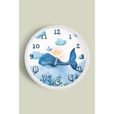 Sevimli Balina Çocuk Odası Duvar Saati - 25cm - Önü Camlı Beyaz Kasa - Sessiz Mekanizma, JH1277S25BKP