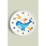 Sevimli Balina Çocuk Odası Duvar Saati - 25cm - Önü Camlı Beyaz Kasa - Sessiz Mekanizma, JH1278S25BKP