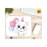 Sevimli Balon Tutan Kedi Baskılı Özel Tasarım Dikdörtgen Kaydırmaz Mousepad - Adrenalin Mavi
