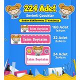 Sevimli Çocuklar Temalı Okul Kreş Kişiye Özel Isim Etiket Seti - Model 219