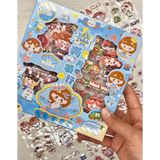 Sevimli Deniz Kızı 3 Bölümlü 18 Yaprak 120 Adet Mavi Kutu Kabartmalı Sticker Seti/Su Geçirmez/Bullet Journal/Etiket/Çıkartma