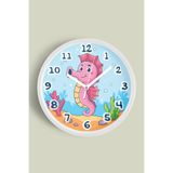 Sevimli Denizatı Çocuk Odası Duvar Saati - 30cm - Önü Camlı Beyaz Kasa - Sessiz Mekanizma, JH1283S30BKP