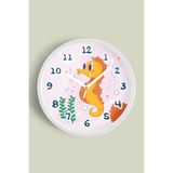Sevimli Denizatı Çocuk Odası Duvar Saati - 35cm - Önü Camlı Beyaz Kasa - Sessiz Mekanizma, JH1282S35BKP