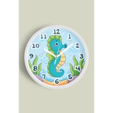 Sevimli Denizatı Çocuk Odası Duvar Saati - 35cm - Önü Camlı Beyaz Kasa - Sessiz Mekanizma, JH1284S35BKP