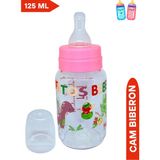 Sevimli Desenli, Pembe Renkli, 125 ml Cam Biberon - Ahşap - Bej