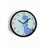 Sevimli Dinozor Çizimli Çocuk Odası Duvar Saati - 25cm - Önü Camlı Siyah Kasa - Sessiz Mekanizma, JH1077S25SKP