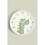Sevimli Dinozor Çizimli Çocuk Odası Duvar Saati - 35cm - Önü Camlı Beyaz Kasa - Sessiz Mekanizma, JH0994S35BKP