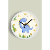Sevimli Dinozor Çocuk Odası Duvar Saati - 25cm - Önü Camlı Beyaz Kasa - Sessiz Mekanizma, JH0906S25BKP