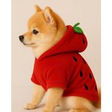 Sevimli Evcil Hayvan Kıyafeti, Çilek Desenli Kapüşonlu Sweatshirt, Kırmızı ve Yeşil, Köpek Kostümü, Polar Kumaş (Large)