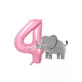 Sevimli Fil Balon 4 Yaş Doğum Günü Balon Set Safari Konsept Fil Balon Ve Pembe Renk Rakam Balon