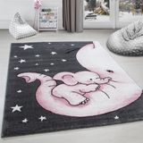 Sevimli Fil Desen Halı Pembe Gri Halı Yumuşak Dikdörtgen Jüt Halı Çocuk Odası Oyun Halısı 80x150 cm