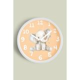 Sevimli Fil Temalı Çocuk Odası Modern Duvar Saati - 30cm - Önü Camlı Beyaz Kasa - Sessiz Mekanizma, JH0016S30BKP