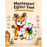 Sevimli Geyik Montessori Çocuk Odası Eğitici Ahşap Duvar Saati - Sessiz Mekanizma, Şık Tasarım Saat