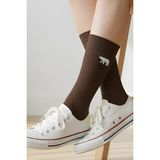 Sevimli Hayvan Nakışlı Renkli Unisex Yazlık Kışlık Soket Casual Pamuklu Çorap - Kahverengi - 36 - 44