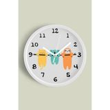 Sevimli Hayvanlar Modern Tasarım Çocuk Odası Duvar Saati - 30cm - Önü Camlı Beyaz Kasa, JH0907S30BKP