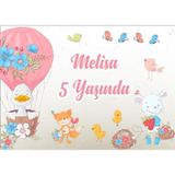 Sevimli Hayvanlar ve Balon Temalı Doğum Günü Afişi - 70x100 Cm
