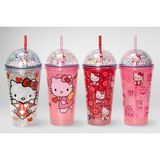 Sevimli Hello Kitty Pipetli Işıklı Boncuklu Suluk Bardak 400 ml - Renkli