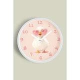 Sevimli Kalp Gözlüklü Ördek Çocuk Odası Duvar Saati - 25cm - Önü Camlı Beyaz Kasa - Sessiz Mekanizma, JH0832S25BKP