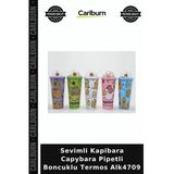 Sevimli Kapibara Capybara Pipetli Boncuklu Termos Eğlenceli Matara Renkli Suluk Erkek Çocuk