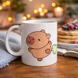 Sevimli Kapibara Desenli Porselen Kupa Model 96 Capybara – Neşeli Tasarım, Kahve & Çay Kupası, Hediyelik Porselen Bardak