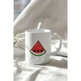 Sevimli Karpuz Dilimi Figürlü 330ML Baskılı Beyaz Seramik Kupa Bardak - 001 - Beyaz - 330 ml