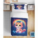 Sevimli Kedi 3D Dijital Baskılı Tek Kişilik Kız Çocuk Genç Çarşafsız Nevresim Takımı - Renkli - 160 x 220 cm