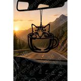 Sevimli Kedi Ayna Süsü, Araba Süsü, Fincanda Kedi Dikiz Aynası Süsü - Eşe, Dosta, Sevgiliye Araba Hediyesi