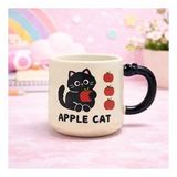 Sevimli Kedi Baskılı Seramik Kupa Bardak Kahve Fincanı Kawaii Tasarım Hediyelik Ofis (Kahverengi-Beyaz)