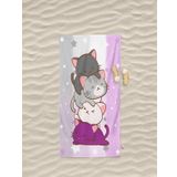 Sevimli Kedi Desenli Dijital Baskılı Plaj Banyo Havlusu Kız Çocuk Plaj Havlusu Beach Towel