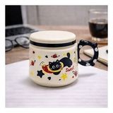 Sevimli Kedi Desenli Kapaklı Seramik Kupa Bardak Kahve Fincanı Kawaii Hediyelik Ofis (Beyaz-Siyah-Bej-Gri-İndigo)