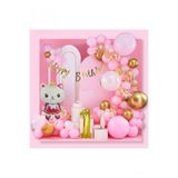 Sevimli Kedi Gold 1 Yaş Folyo Balonlu Pembe Gold Konsept Doğum Günü Parti Seti