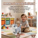 Sevimli Kedi Kumandalı Sesli Miyavlıyan Dil Çıkaran 5 Fonksiyonlu Oyuncak Peluş Hayvan Beyaz Gri