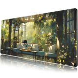 Sevimli Kedi Masa Matı Yeşil Bitkiler Estetik Masa Pedi Anime Kawaii Oyun Mouse Pad Büyük Mousepad Genişletilmiş XL Dizüstü Bilgisayar Klavyesi Mouse Mat 80 cm x 30 cm Dikişli Kenarları Kaymaz Kauçuk
